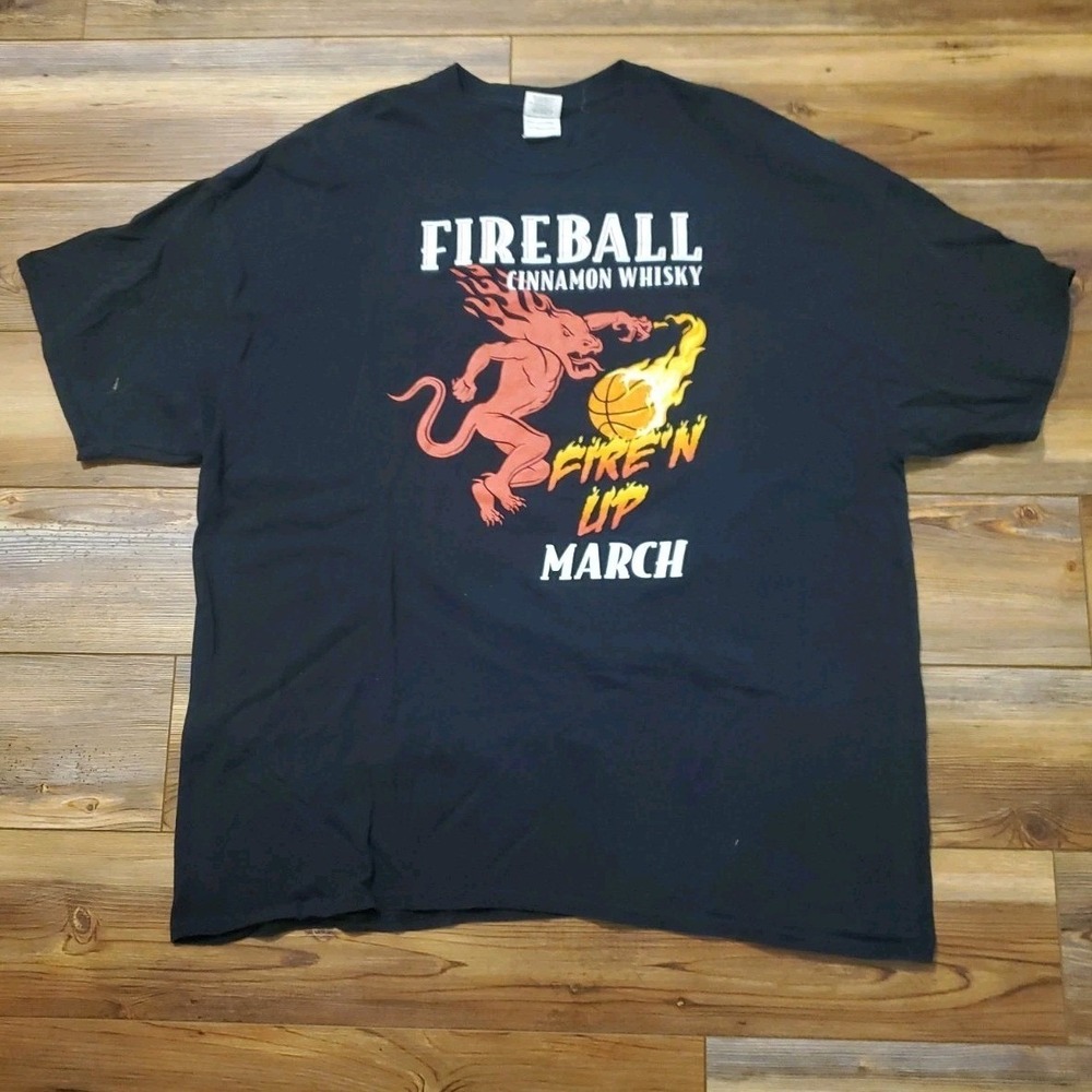 Vintage Fireball Cinnamon Whisky T Shirt Mens 2XL Black Gildan Fire N Up March